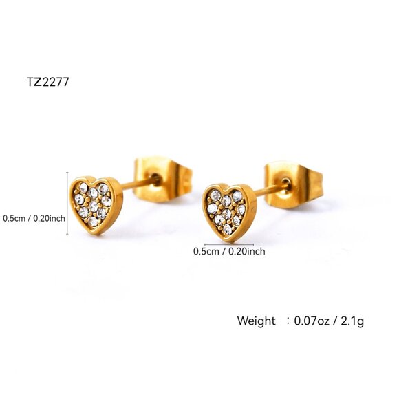 3/$35 Gold Plated Heart Stud Earrings Pave Clear Rhinestone Crystals Zirconia - Picture 4 of 8